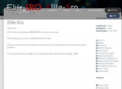 Elite-SRO  Coin System  PVE Old School  D11  Play2Win website screenshot